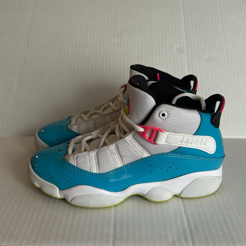 Jordan 6 Rings Blue Fury Cyber Pink and White Sneakers Youth Size 3
